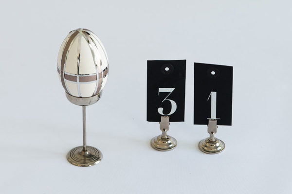 ART-DECO Ostereier Gänseei gestreift platin-silber